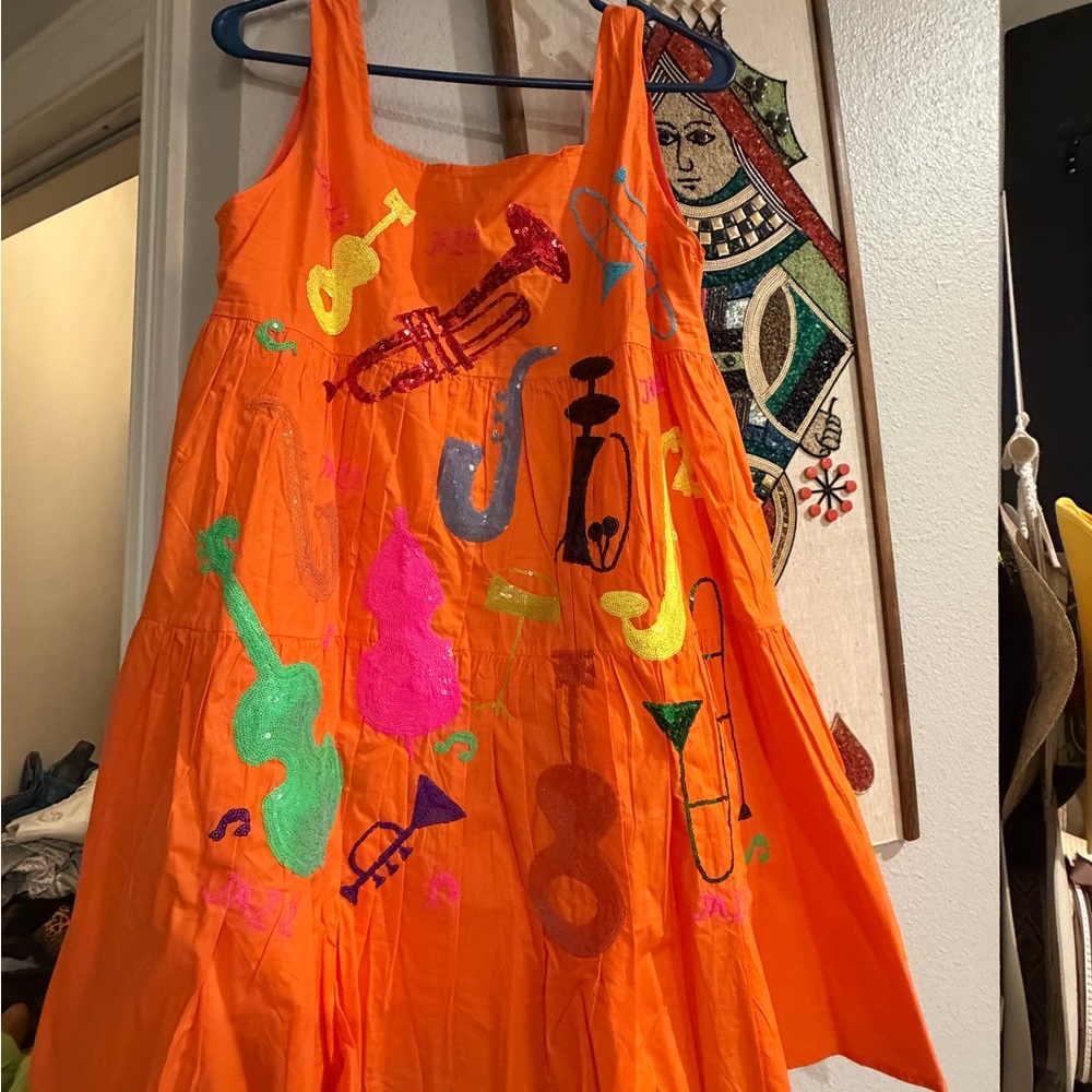 QUEEN OF SPARKLES Orange Musical Mini Dress